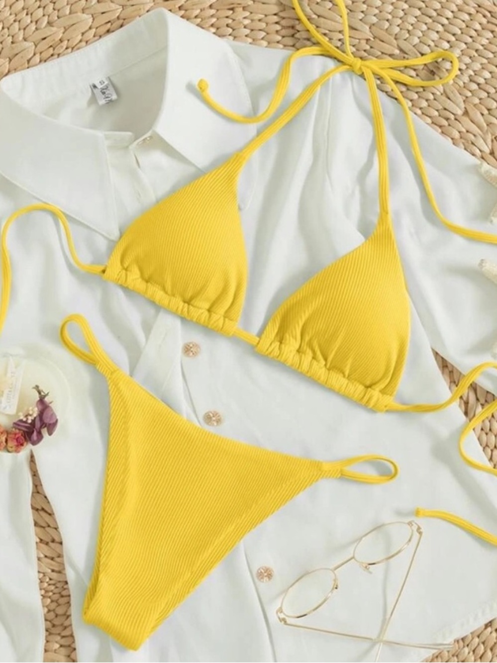 BRAND NEW! Bright Yellow Bikini Set💛 Padded cups, Cheeky Thong Cut Bottoms!